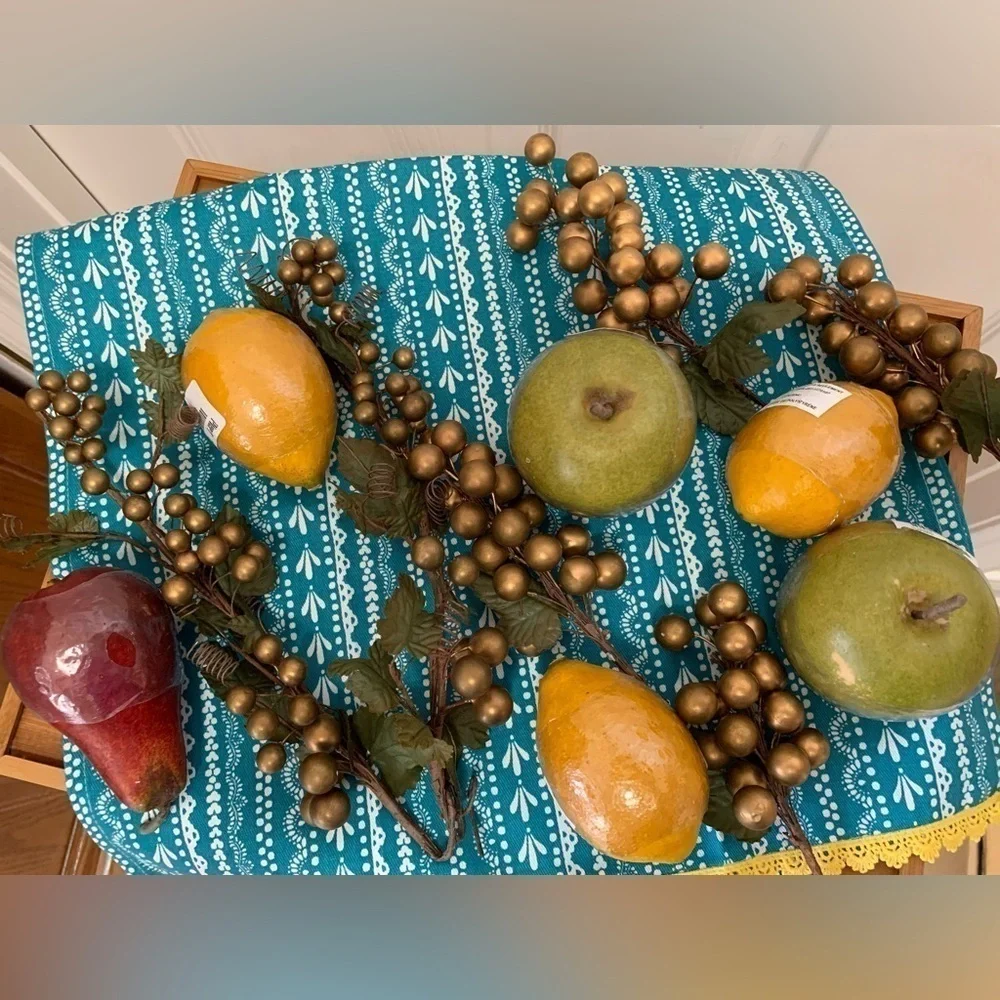 PIER 1 faux floral fruit bundle decor dining craft apple pear grapes lemons